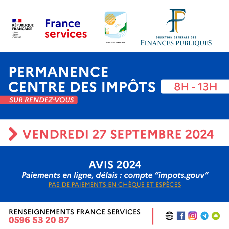 PERMANENCE DU CENTRE DES IMPÔTS - VENDREDI 27 SEPTEMBRE 2024